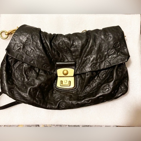Marc Jacobs embossed monogram black bag soft leather/ inside plaid fabric - Picture 1 of 7